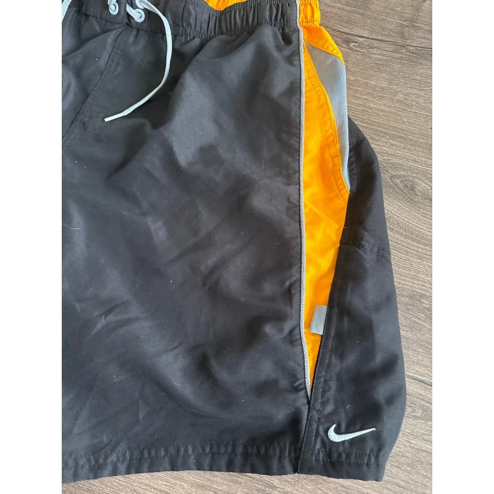 Nike Mens Swim Trunks XL Black Orange Colorblock Mesh Lined Board Shorts